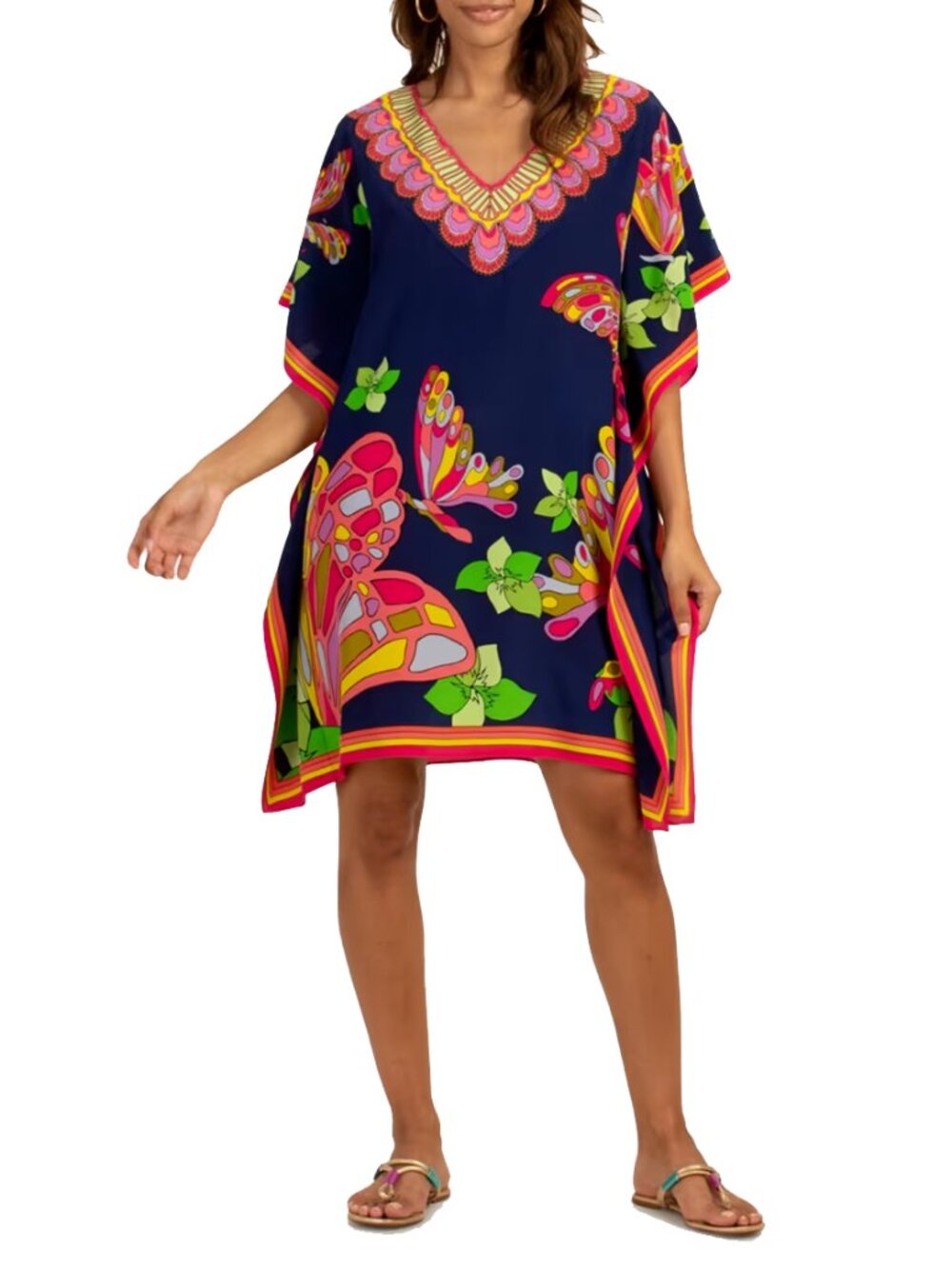 NWT Trina Turk Theradora Silk Caftan Dress Butterflies Cover Up XS / S